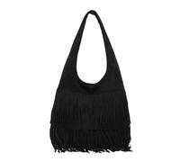 CORIOS Borsa a Mano in Pelle Scamosciata da Donna Con Frange Hippie Occidentale - Grande Tracolla per Spesa, Lavoro, Shopping, Viaggio - Stile Retro Elegante Nero