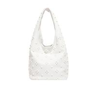 CORIOS Borsa a Mano in PU Pelle da Donna Borsa a Spalla a Tracolla con Decorazioni di Rivetti alla Moda Borsa a Sottobraccio a Secchio e Piccola Capacità Lavoro Shopping Viaggio Tote Bianco