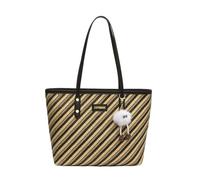 CORIOS Borsa a Mano in PU Pelle Donne Borsa a Tracolla e Carter con Carino Ciondolo a Pompon Bianco Borsa a Spalla e Design a Strisce Grande Borsa da Lavoro Ventiquattrore per Business Ufficio Nero
