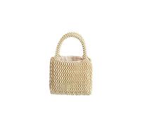 CORIOS Borsa a Mano Tessitura Donna Intrecciata Borsa Spiaggia Legno Perline Borse Secchiello Bohemien Borse Tote Fatto A Mano per Viaggi Data Vacanze Bianco