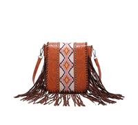 CORIOS Borsa a Spalla con Frange da Donna Borsa a Tracolla Motivo Geometrico Etnico Stile Boho Borsa a Mano Tessuto Misto Cotone-Lino Borse Messenger Retro Bohemien Tote Borsa Spiaggia Giallo Marrone