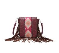 CORIOS Borsa a Spalla con Frange da Donna Borsa a Tracolla Motivo Geometrico Etnico Stile Boho Borsa a Mano Tessuto Misto Cotone-Lino Borse Messenger Retro Bohemien Tote Borsa Spiaggia Viola Rosso