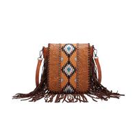CORIOS Borsa a Spalla con Frange da Donna Borsa a Tracolla Motivo Geometrico Etnico Stile Boho Borsa a Mano Tessuto Misto Cotone-Lino Borse Messenger Retro Bohemien Tote Borsa Spiaggia Giallo