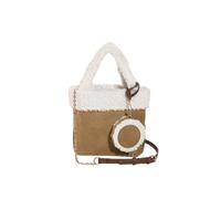 CORIOS Borsa a Spalla in Lana di Agnello da Donna Borsa a Mano in Pelle Scamosciata Morbido Peluche Borsa per la Spesa Piccolo Borsa a Tracolla Retro Borsa Tote 2 Pezzi Cachi