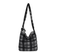 CORIOS Borsa a Spalla in Tartan da Donna Borsa a Mano in Lana di Agnello Morbido Peluche Borsa a Tracolla Grande Capacità Borsa per la Spesa Elegante Retrò Borse Messenger Tote Grigio