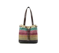 CORIOS Borsa a Spalla in Tela da Donna Borsa a Mano a Righe Multicolori Retrò Borsa a Tracolla Casuale Leggero Borsa Tote Grande Borsa per la Spesa per Viaggio Shopping Lavoro Uso Quotidiano Rosso