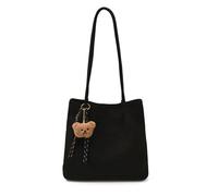 CORIOS Borsa a Tracolla a Spalla con Moda Stampa Leopardo da Donna Borsa a Mano con Carino Ciondolo Orso Grande Borsa per la Spesa Tote in Pelle Scamosciata per Shopping Lavoro Viaggio Nero
