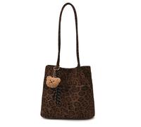 CORIOS Borsa a Tracolla a Spalla con Moda Stampa Leopardo da Donna Borsa a Mano con Carino Ciondolo Orso Grande Borsa per la Spesa Tote in Pelle Scamosciata per Lavoro Viaggio Stampa Leopardata Caffè