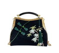 CORIOS Borsa da Sera con Nappi Donna Clutch con Ricamo di Bambù Borsa Sposa Pochette Piccolo con Catena Elegante Borsa a Mano Tracolla Borsa a Spalla in Poliestere per Cocktail Festa Nero