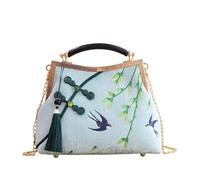 CORIOS Borsa da Sera con Nappi Donna Clutch con Ricamo di Bambù Borsa Sposa Pochette Piccolo con Catena Elegante Borsa a Mano Tracolla Borsa a Spalla in Poliestere per Cocktail Festa Azzurro A