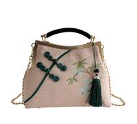 CORIOS Borsa da Sera con Nappi Donna Clutch con Ricamo di Bambù Borsa Sposa Pochette Piccolo con Catena Elegante Borsa a Mano Tracolla Borsa a Spalla in Poliestere per Cocktail Festa Rosa