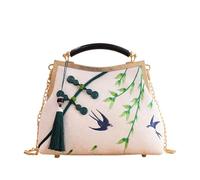 CORIOS Borsa da Sera con Nappi Donna Clutch con Ricamo di Bambù Borsa Sposa Pochette Piccolo con Catena Elegante Borsa a Mano Tracolla Borsa a Spalla in Poliestere per Cocktail Festa Bianco A