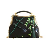 CORIOS Borsa da Sera con Nappi Donna Clutch con Ricamo di Bambù Borsa Sposa Pochette Piccolo con Catena Elegante Borsa a Mano Tracolla Borsa a Spalla in Poliestere per Cocktail Festa Nero A