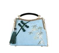 CORIOS Borsa da Sera con Nappi Donna Clutch con Ricamo di Bambù Borsa Sposa Pochette Piccolo con Catena Elegante Borsa a Mano Tracolla Borsa a Spalla in Poliestere per Cocktail Festa Azzurro