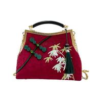 CORIOS Borsa da Sera con Nappi Donna Clutch con Ricamo di Bambù Borsa Sposa Pochette Piccolo con Catena Elegante Borsa a Mano Tracolla Borsa a Spalla in Poliestere per Cocktail Festa Rosso Vino
