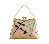 CORIOS Borsa da Sera con Nappi Donna Clutch con Ricamo di Bambù Borsa Sposa Pochette Piccolo con Catena Elegante Borsa a Mano Tracolla Borsa a Spalla in Poliestere per Cocktail Festa Rosa B