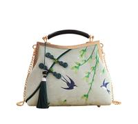 CORIOS Borsa da Sera con Nappi Donna Clutch con Ricamo di Bambù Borsa Sposa Pochette Piccolo con Catena Elegante Borsa a Mano Tracolla Borsa a Spalla in Poliestere per Cocktail Festa Verde Chiaro A