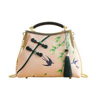 CORIOS Borsa da Sera con Nappi Donna Clutch con Ricamo di Bambù Borsa Sposa Pochette Piccolo con Catena Elegante Borsa a Mano Tracolla Borsa a Spalla in Poliestere per Cocktail Festa Rosa A