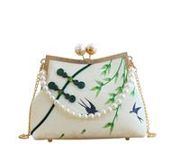 CORIOS Borsa da Sera con Nappi Donna Clutch con Ricamo di Bambù Borsa Sposa Pochette Piccolo con Catena Elegante Borsa a Mano Tracolla Borsa a Spalla in Poliestere per Cocktail Festa Bianco B