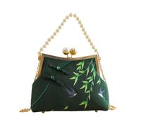 CORIOS Borsa da Sera con Nappi Donna Clutch con Ricamo di Bambù Borsa Sposa Pochette Piccolo con Catena Elegante Borsa a Mano Tracolla Borsa a Spalla in Poliestere per Cocktail Festa Verde Scuro B