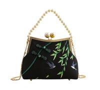 CORIOS Borsa da Sera con Nappi Donna Clutch con Ricamo di Bambù Borsa Sposa Pochette Piccolo con Catena Elegante Borsa a Mano Tracolla Borsa a Spalla in Poliestere per Cocktail Festa Nero B