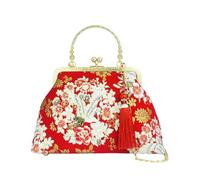 CORIOS Borsa da Sera Donna Clutch con Nappi e Ricami Etnici Borsa Sposa Pochette Piccolo con Catena Elegante Borsa a Spalla in Cotone Elegante Borsa a Mano Tracolla Gru Rossa A
