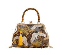 CORIOS Borsa da Sera Donna Clutch con Nappi e Ricami Etnici Borsa Sposa Pochette Piccolo con Catena Elegante Borsa a Spalla in Cotone Elegante Borsa a Mano Tracolla Gru Gialla B