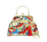 CORIOS Borsa da Sera Donna Clutch con Nappi e Ricami Etnici Borsa Sposa Pochette Piccolo con Catena Elegante Borsa a Spalla in Cotone Elegante Borsa a Mano Tracolla Motivo a Ventaglio Rotondo Blu