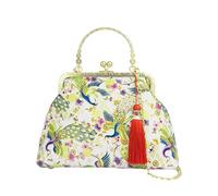 CORIOS Borsa da Sera Donna Clutch con Nappi e Ricami Etnici Borsa Sposa Pochette Piccolo con Catena Elegante Borsa a Spalla in Cotone Elegante Borsa a Mano Tracolla Pavone Viola Chiaro