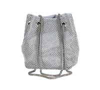 CORIOS Borsa da Sera Donna con Strass Glitterata - Pochette a Tracolla Brillante e Scintillante - Secchiello a Mano e Spalla per Cocktail, Festa, Ballo, Cerimonia - D'argento