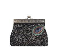 CORIOS Borsa da Sera Donna Motivo Pavone Pochette a Paillettes con Paillettes Vintage Perline Borsa a Mano Tracolla Crossbody con Catena Rimovibile per Matrimonio Festa Banchetto Cocktail Nero
