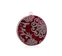 CORIOS Borsa da Sera Rotonda in Velluto per Donna - Clutch con Fiore, Catena e Tracolla - Elegante Pochette per Sposa, Cocktail, Festa, Ballo, Cerimonia - Rosso