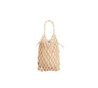 CORIOS Borsa Intrecciata a Mano Donna Bohemien Borse Tote Tessitura Borsa Spiaggia Legno Perline Borse Secchiello Fatto A Mano Per Viaggi Data Vacanze Bianco