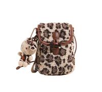 CORIOS Borsa per Cellulare a Motivo di Leopardo Donne Borsa Tote a Mano in Pelliccia Soffice Borsa a Spalla a Tracolla con Carino Ciondolo di Bambola Retro Borsa Messenger per Lavoro Viaggi Kaki