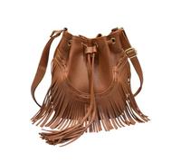 CORIOS Borsa Secchio con Frange Donna Borsa Messenger in PU Pelle Stile Boho Borsa a Spalla a Tracolla con Nappe Borsa a Mano Tote a Cordoncino per Viaggio Lavoro Shopping Marrone