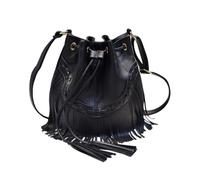 CORIOS Borsa Secchio con Frange Donna Borsa Messenger in PU Pelle Stile Boho Borsa a Spalla a Tracolla con Nappe Borsa a Mano Tote a Cordoncino per Viaggio Lavoro Shopping Nero