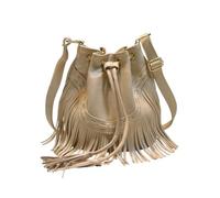 CORIOS Borsa Secchio con Frange Donna Borsa Messenger in PU Pelle Stile Boho Borsa a Spalla a Tracolla con Nappe Borsa a Mano Tote a Cordoncino per Viaggio Lavoro Shopping Beige
