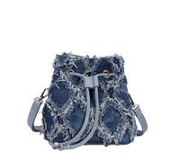 CORIOS Borsa Secchio in Denim Donna Borsa a Mano Trapuntata con Nappe Piccola Borsa a Spalla a Tracolla con Coulisse Retro Borse Messenger in Jeans Multifunzionale Tote Blu