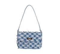 CORIOS Borsa Secchio in Denim Donna Borsa a Mano Trapuntata con Nappe Piccola Borsa a Spalla a Tracolla con Coulisse Retro Borse Messenger in Jeans Multifunzionale Tote Blu a Quadri A