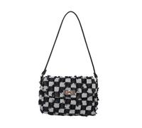 CORIOS Borsa Secchio in Denim Donna Borsa a Mano Trapuntata con Nappe Piccola Borsa a Spalla a Tracolla con Coulisse Retro Borse Messenger in Jeans Multifunzionale Tote Nero a Quadri A