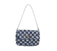 CORIOS Borsa Secchio in Denim Donna Borsa a Mano Trapuntata con Nappe Piccola Borsa a Spalla a Tracolla con Coulisse Retro Borse Messenger in Jeans Multifunzionale Tote Blu Scuro a Quadri A