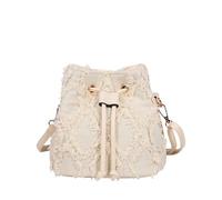 CORIOS Borsa Secchio in Denim Donna Borsa a Mano Trapuntata con Nappe Piccola Borsa a Spalla a Tracolla con Coulisse Retro Borse Messenger in Jeans Multifunzionale Tote Bianco
