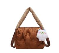 CORIOS Borsa Trapuntata da Donna Borse Cotone Trapunta Elegante Borsa a Mano Leggero Gonfie Borse a Spalla Borsa a Tracolla Nylon Borse Messenger Borsa per la Spesa Retro Borsa Tote Marrone