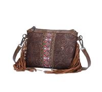 CORIOS Borse Messenger con Frange da Donna Stile Boho Borsa a Mano Borsa a Tracolla con Motivo Floreale Etnico Borsa Spiaggia Retro Bohemien Tote Pelle PU Borsa a Spalla per Vacanza Viaggio Castagna