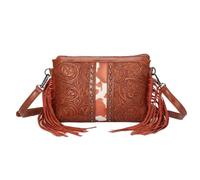 CORIOS Borse Messenger con Frange da Donna Stile Boho Borsa a Mano Borsa a Tracolla con Motivo Floreale Etnico Borsa Spiaggia Retro Bohemien Tote Pelle PU Borsa a Spalla Marrone Cioccolato