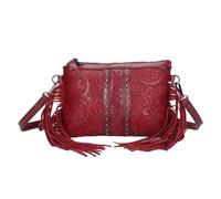 CORIOS Borse Messenger con Frange da Donna Stile Boho Borsa a Mano Borsa a Tracolla con Motivo Floreale Etnico Borsa Spiaggia Retro Bohemien Tote Pelle PU Borsa a Spalla Rosso Vino