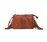 CORIOS Borse Messenger con Frange da Donna Stile Boho Borsa a Mano Borsa a Tracolla con Motivo Floreale Etnico Borsa Spiaggia Retro Bohemien Tote Pelle PU Borsa a Spalla Marrone Scuro