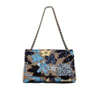 CORIOS Borse Messenger in Lino e Cotone Donna Borse a Spalla con Ricamo di Paillettes Bohemien Borsa a Mano Borsa Spiaggia Etnica Borse Tote Retro Borse a Tracolla per Viaggio Vacanza Blu Scuro