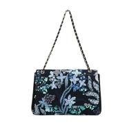 CORIOS Borse Messenger in Lino e Cotone Donna Borse a Spalla con Ricamo di Paillettes Bohemien Borsa a Mano Borsa Spiaggia Etnica Borse Tote Retro Borse a Tracolla per Viaggio Vacanza Blu-Verde