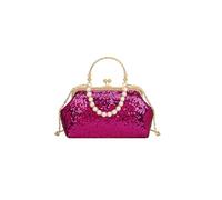 CORIOS Borsetta da Sera con Paillettes Donna Clutch con Perline Pochette Piccolo con Catena Elegante Borsa a Spalla Borsa Sposa Borsa a Tracolla Retro Borse Messenger per Ballo Cocktail Rosa Rosso